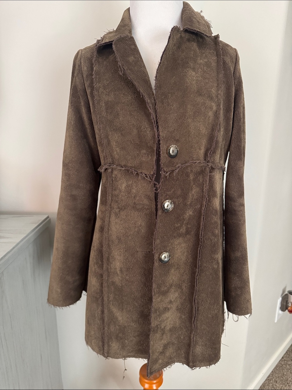 Women's Brown Faux Suede Button-Front Coat S